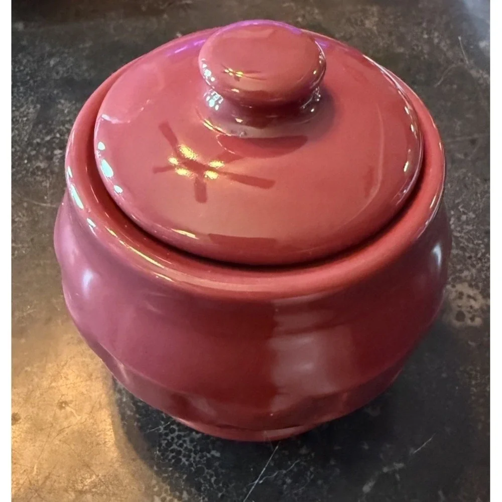 Longaberger Pottery Lidded‎ Sugar Bowl Lid Woven Traditions • Paprika • USA